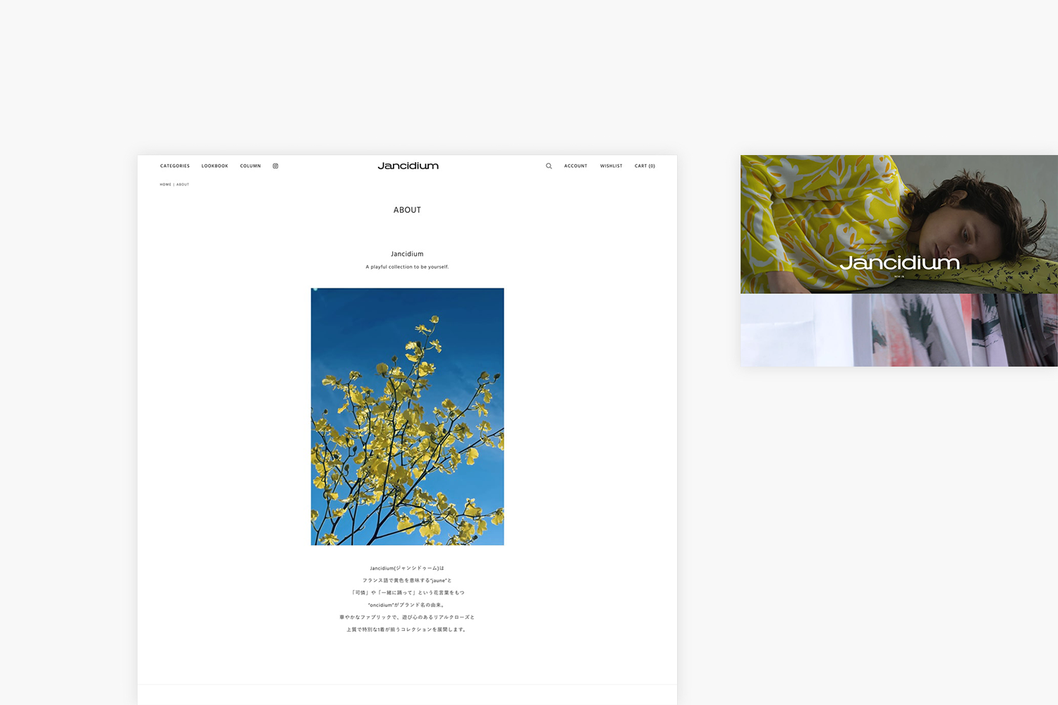 Jancidium　ECサイトのABOUTページ
